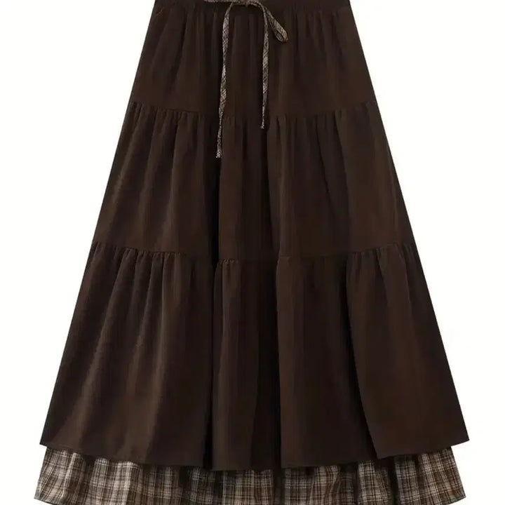 [BUNJANG] Pleated Long Skirt Brown Mori Girl / 플리츠 롱스커트 브라운 모리걸
