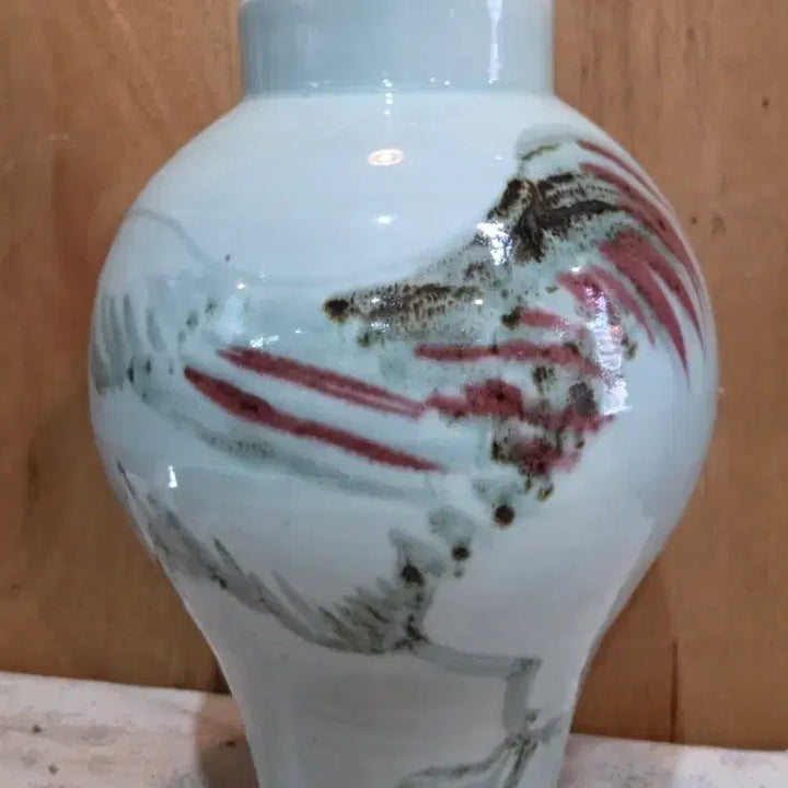 [BUNJANG] Jinsa Iron-Painted Rooster Celadon Vase / 진사철화 닭그림 도자기 매병