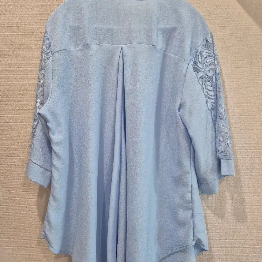 [BUNJANG] Light Blue Lace Sleeve Blouse Shirt / 레이스 소매 하늘색 셔츠 블라우스
