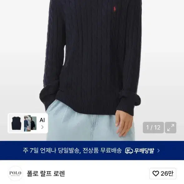 [BUNJANG] Polo Ralph Lauren Cable Knit Sweater Navy / 폴로 랄프로렌 케이블 니트 네이비