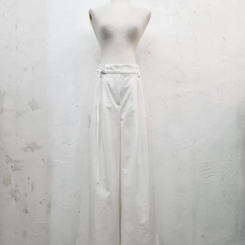 [BUNJANG] White Linen Wide Pants with Belt / 화이트 아노락 와이드 팬츠