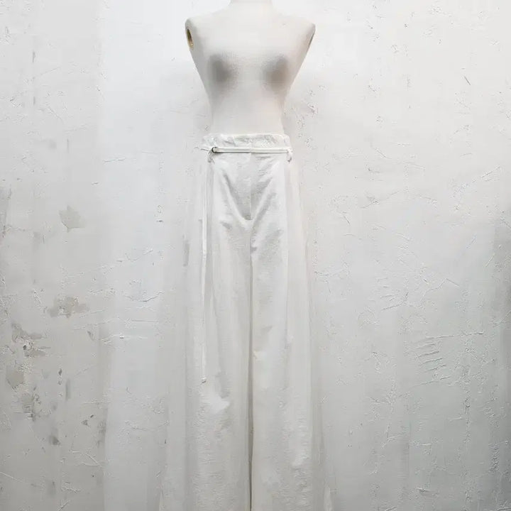 [BUNJANG] White Linen Wide Pants with Belt / 화이트 아노락 와이드 팬츠