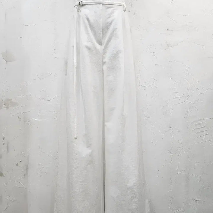 [BUNJANG] White Linen Wide Pants with Belt / 화이트 아노락 와이드 팬츠