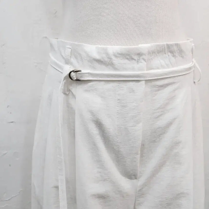 [BUNJANG] White Linen Wide Pants with Belt / 화이트 아노락 와이드 팬츠