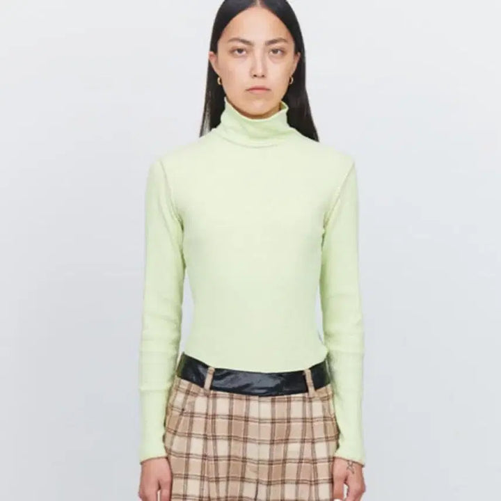 [BUNJANG] Kijun Lime Stitch Turtleneck Knit / Kijun 라임 스티치 터틀넥 니트