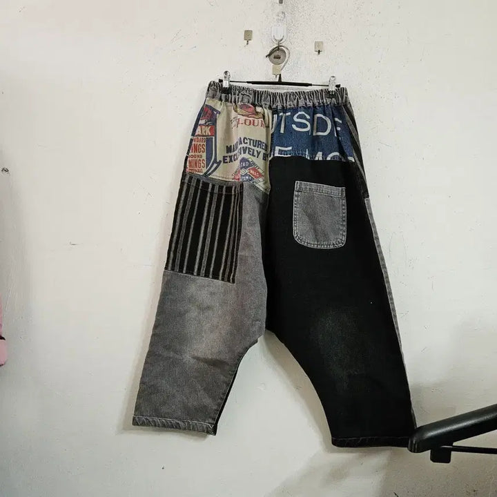[BUNJANG] Patchwork Baggy Wide Denim Pants / 패치워크 배기 팬츠 데님 와이드 팬츠