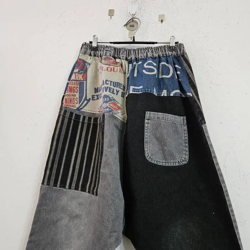 [BUNJANG] Patchwork Baggy Wide Denim Pants / 패치워크 배기 팬츠 데님 와이드 팬츠
