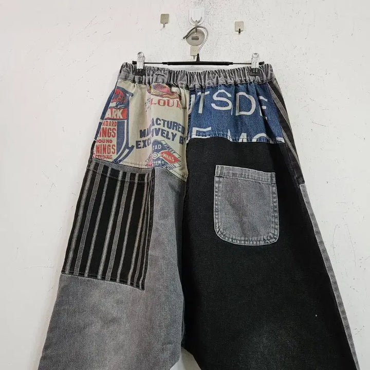 [BUNJANG] Patchwork Baggy Wide Denim Pants / 패치워크 배기 팬츠 데님 와이드 팬츠