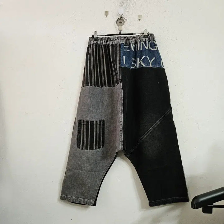 [BUNJANG] Patchwork Baggy Wide Denim Pants / 패치워크 배기 팬츠 데님 와이드 팬츠