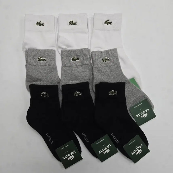 [BUNJANG] Lacoste Socks (White/Grey/Black) - 9 Pairs / 라코스테 양말 (화이트/회색/블랙) 9켤레