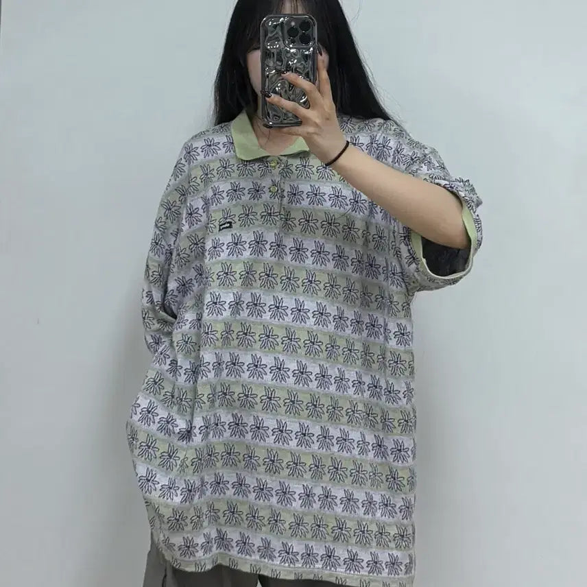 [BUNJANG] Obey Unity Jacquard Flower Collar Short Sleeve T-Shirt XL / 오베이 유니티 자카드 플라워 카라 반팔 티셔츠 E36