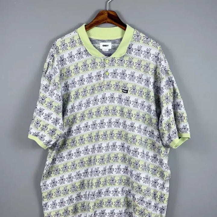 [BUNJANG] Obey Unity Jacquard Flower Collar Short Sleeve T-Shirt XL / 오베이 유니티 자카드 플라워 카라 반팔 티셔츠 E36