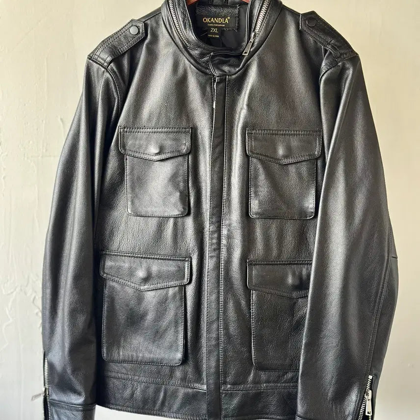 [BUNJANG] Skull Embroidery Leather Jacket / 스컬 자수 가죽자켓