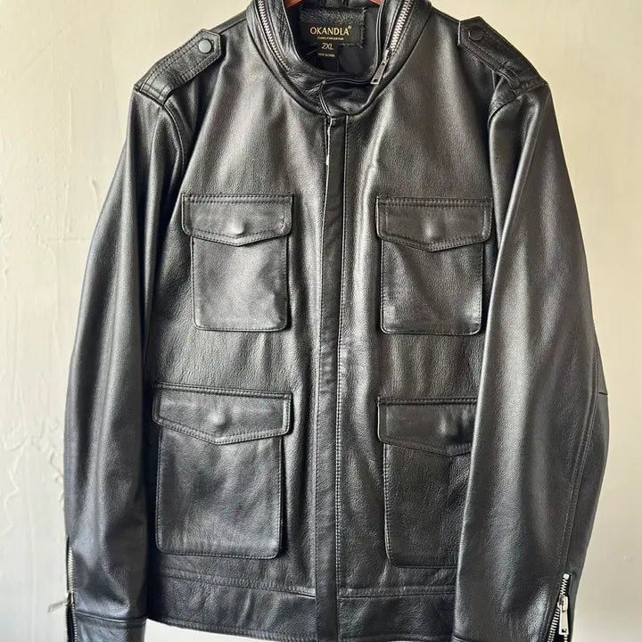 [BUNJANG] Skull Embroidery Leather Jacket / 스컬 자수 가죽자켓