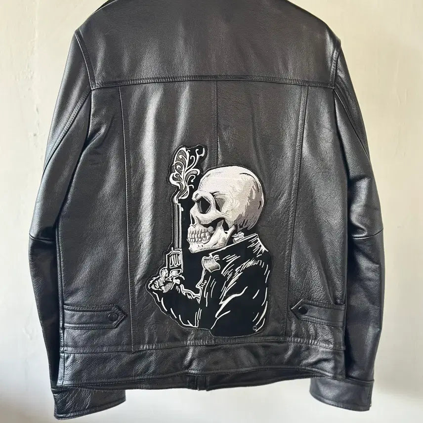[BUNJANG] Skull Embroidery Leather Jacket / 스컬 자수 가죽자켓