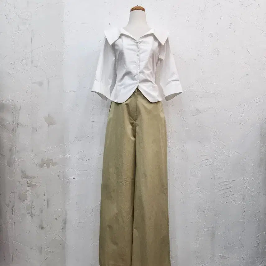 [BUNJANG] White Collar 7/10 Sleeve Shirt Blouse / 화이트 칼라 7부 셔츠 블라우스