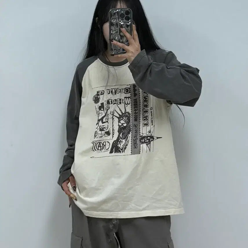 [BUNJANG] DIMITRIBLACK Raglan Pigment Artwork T-shirt E38 / 디미트리블랙 래글런 피그먼트 아트웍 티셔츠 E38