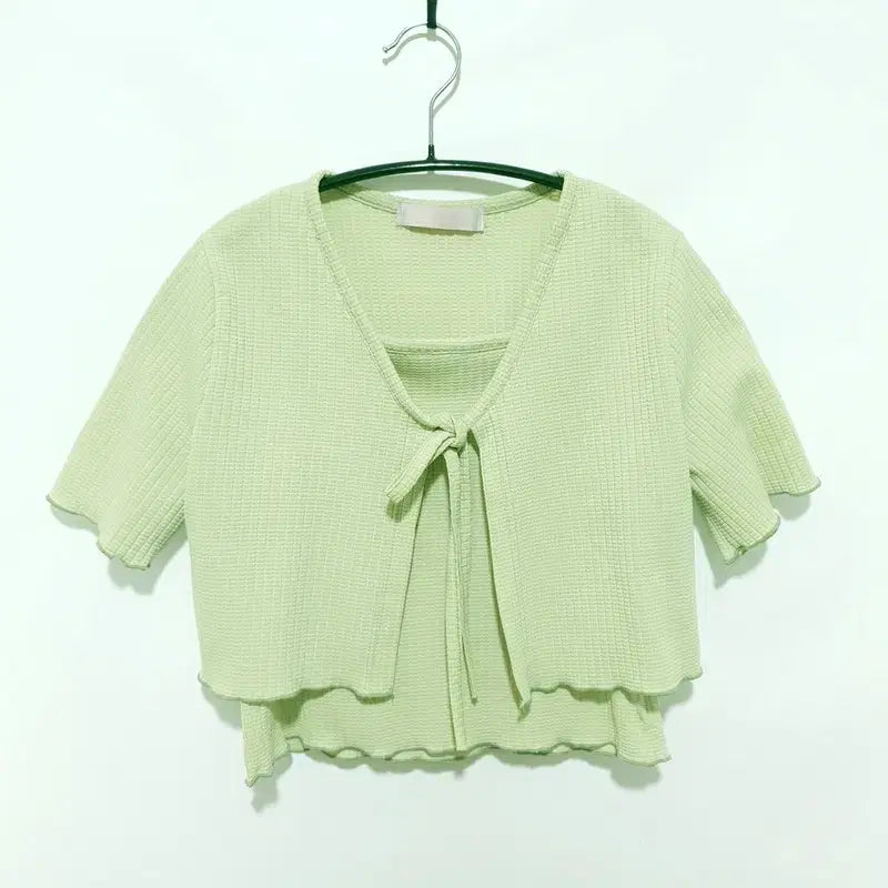 [BUNJANG] Crop Sleeveless Top &amp; Cardigan Two-Piece Set / 크롭 민소매 티 &amp; 가디건 투피스 F_S2010