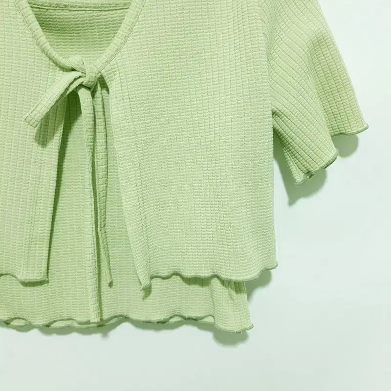 [BUNJANG] Crop Sleeveless Top &amp; Cardigan Two-Piece Set / 크롭 민소매 티 &amp; 가디건 투피스 F_S2010