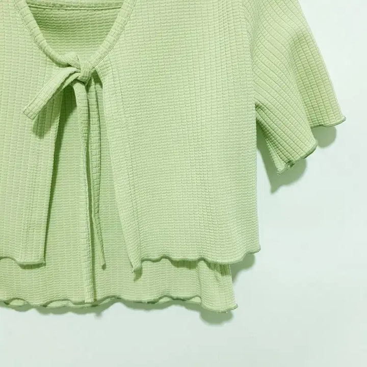 [BUNJANG] Crop Sleeveless Top &amp; Cardigan Two-Piece Set / 크롭 민소매 티 &amp; 가디건 투피스 F_S2010