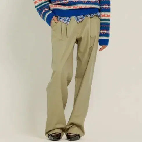 [BUNJANG] M SIENNE Martin Tuck Beige Cotton Pants / M SIENNE 시엔느 마틴 턱 베이지 팬츠 면바지