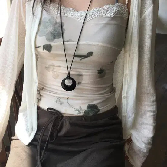 [BUNJANG] Our Cabinet Rit Kim Flower Sleeveless Top Brown / 아워캐비넷 릿킴 플라워 슬리브리스 브라운 새상품