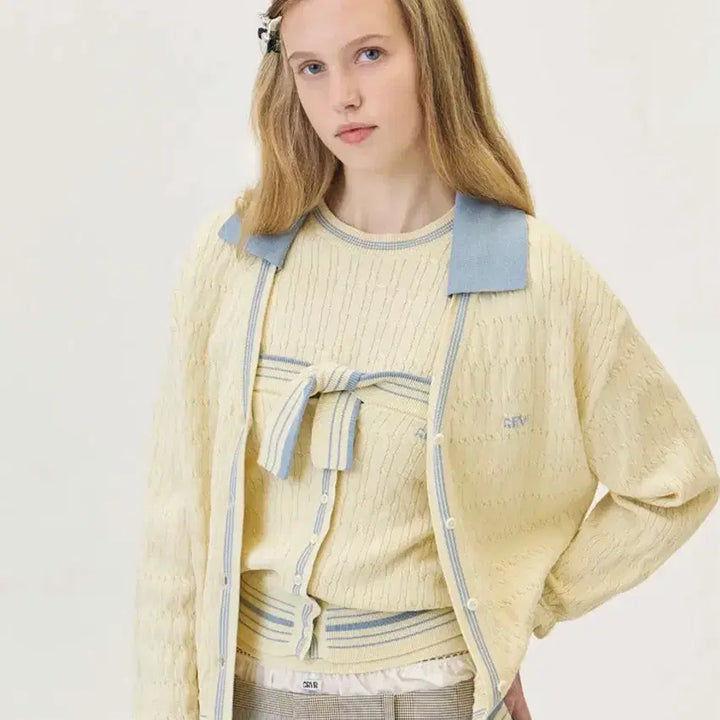 [BUNJANG] Grove Store Tube Top Cardigan Knit Set / 그로브 스토어 튜브탑 가디건 니트 세트