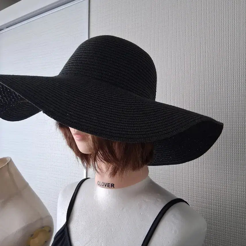 [BUNJANG] Wide Brim Straw Hat Black / 검정색 챙 넓은 여름 밀짚모자