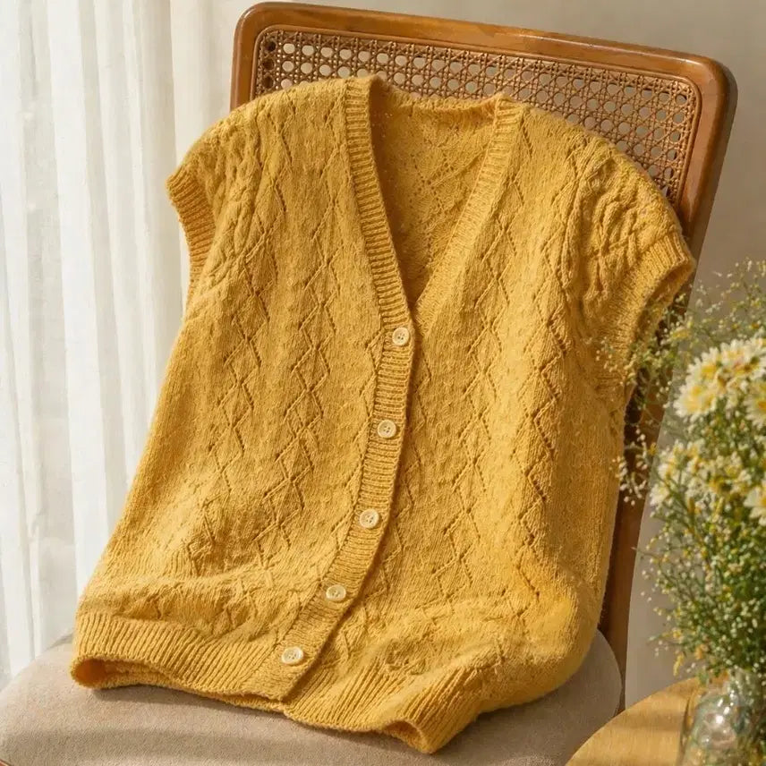 [BUNJANG] Yellow Knit Vest Cardigan 46 / 옐로우 니트 조끼 가디건 46 일교차룩