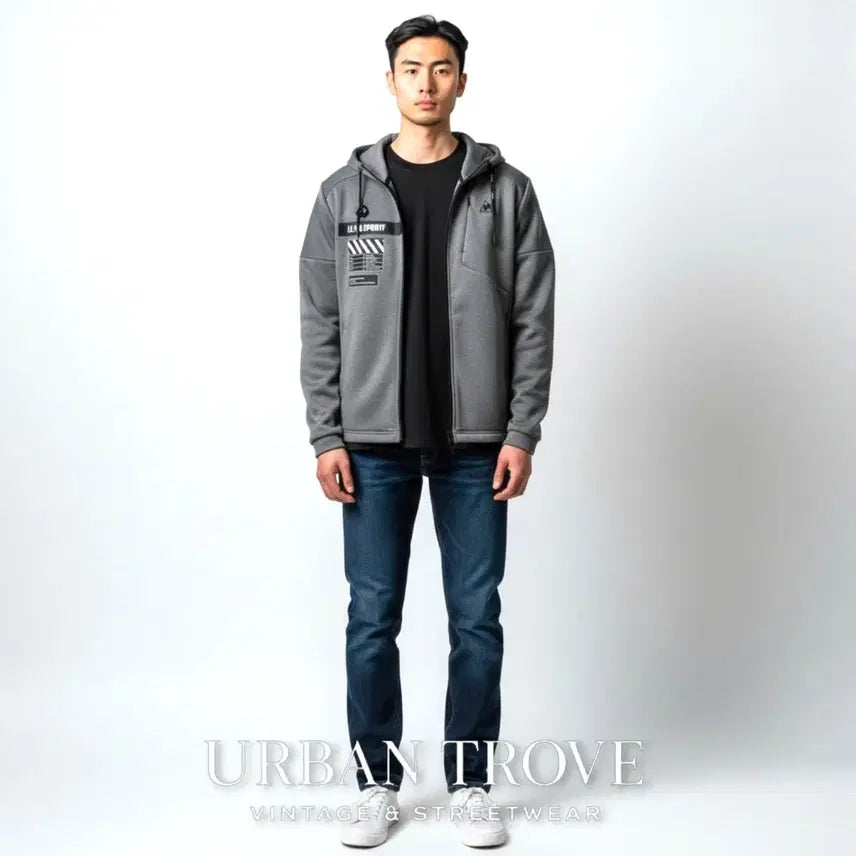 [BUNJANG] Le Coq Sportif Fleece Lined Hooded Zip-Up Jacket - Grey, Size M (95) / 르꼬끄 스포르티프 기모 후드 집업 그레이 M 95