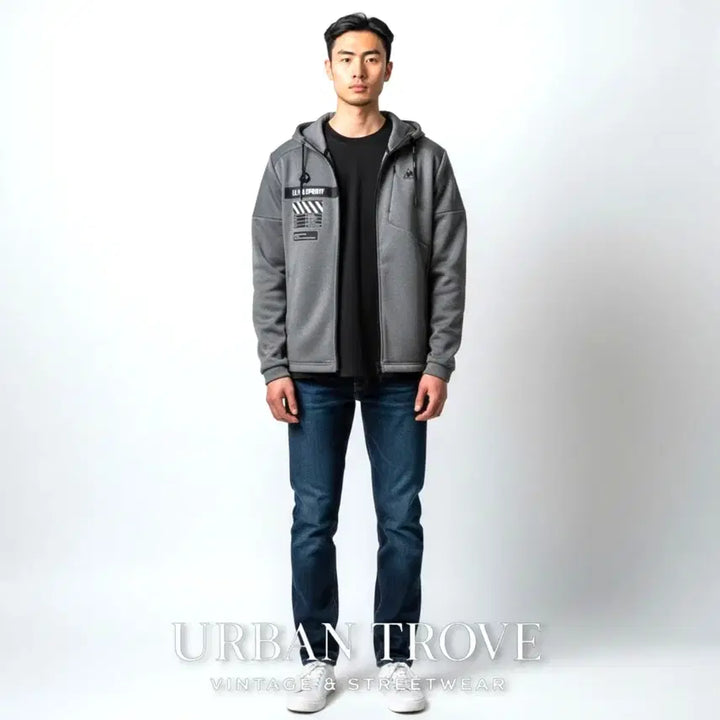 [BUNJANG] Le Coq Sportif Fleece Lined Hooded Zip-Up Jacket - Grey, Size M (95) / 르꼬끄 스포르티프 기모 후드 집업 그레이 M 95