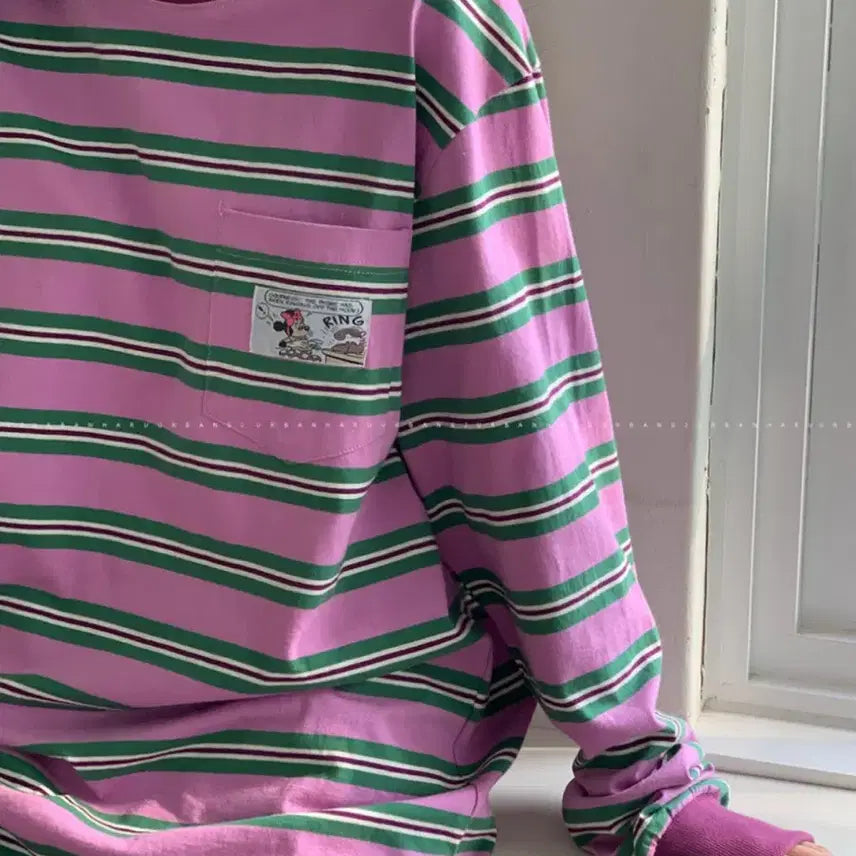 [BUNJANG] Disney Stripe Long Sleeve T-Shirt / 디즈니 스트라이프 롱티셔츠