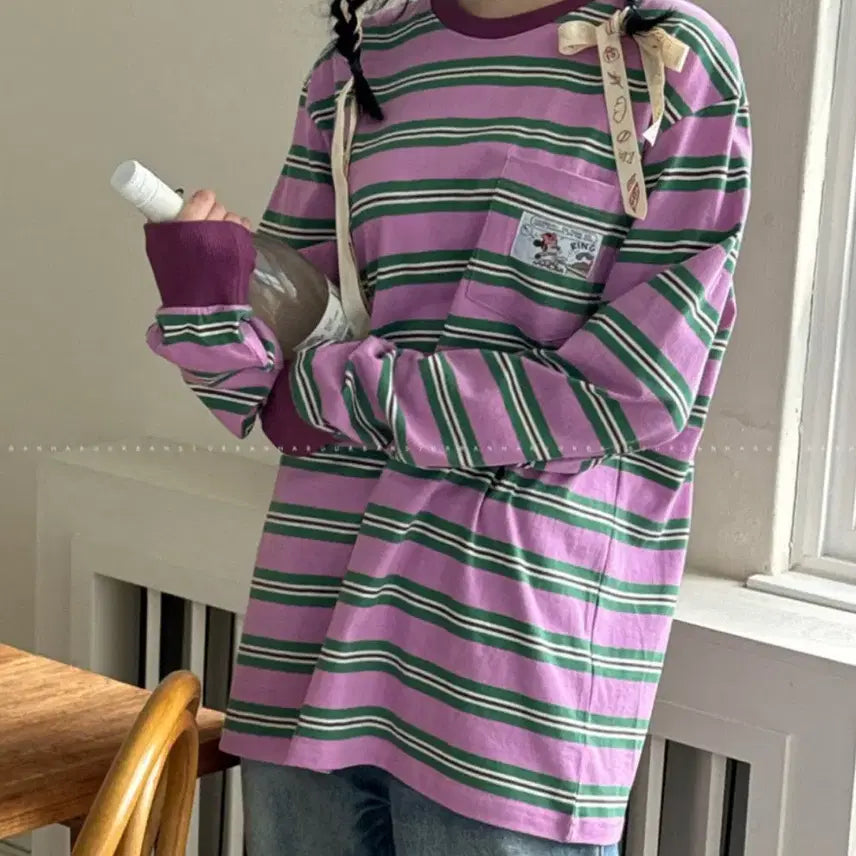 [BUNJANG] Disney Stripe Long Sleeve T-Shirt / 디즈니 스트라이프 롱티셔츠
