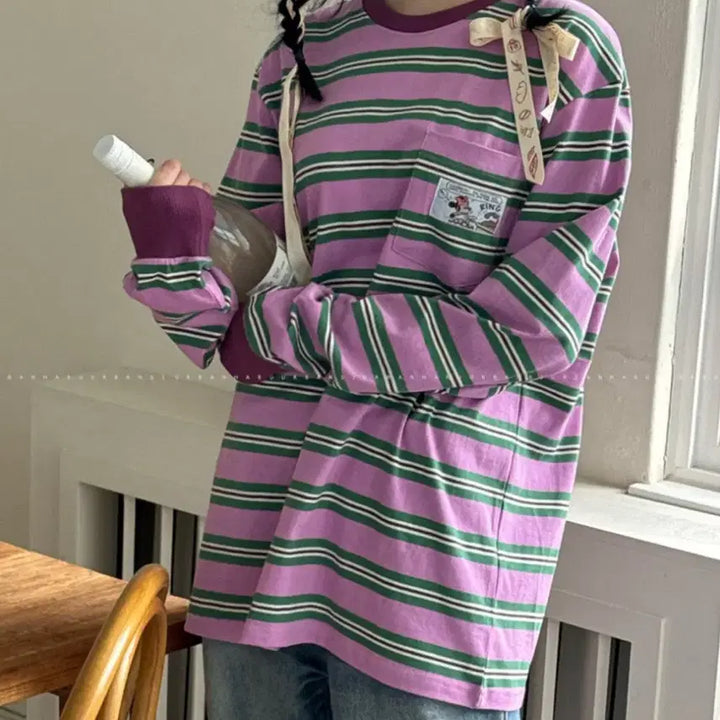 [BUNJANG] Disney Stripe Long Sleeve T-Shirt / 디즈니 스트라이프 롱티셔츠