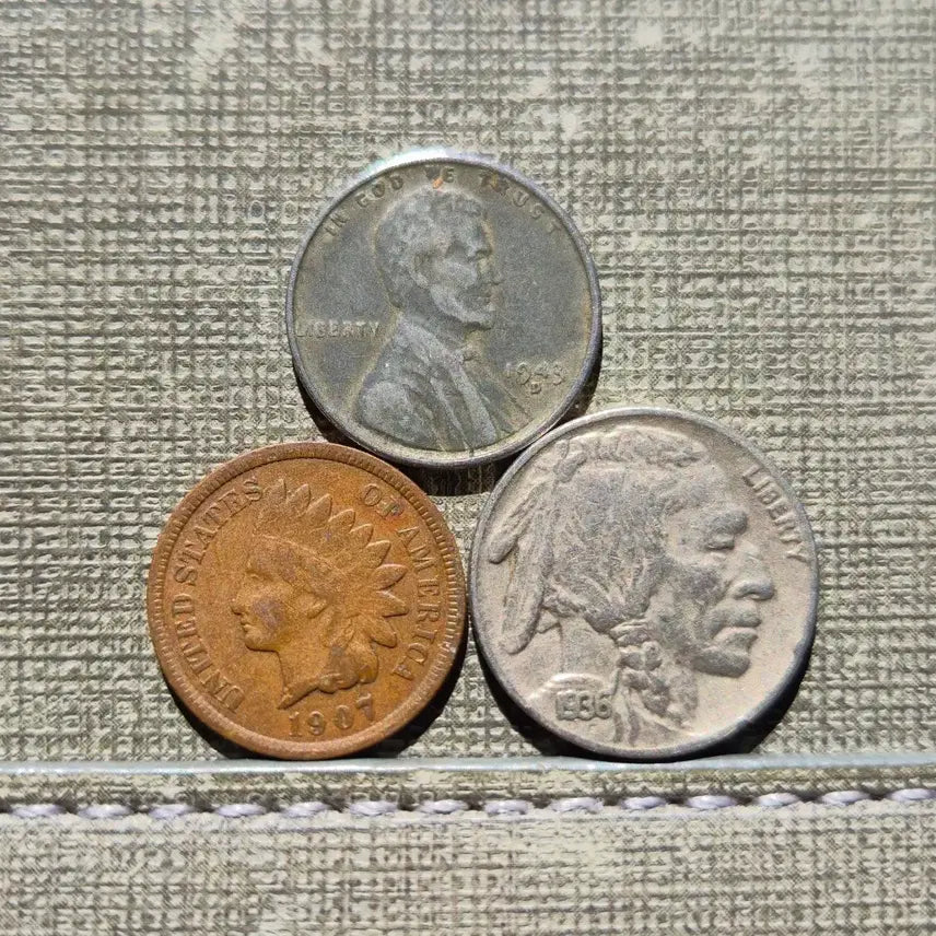 [BUNJANG] Bundle Set: Indian Head Penny, Buffalo Nickel, 1943 Steel Cent / 미국 인디언헤드 페니, 버팔로 니켈, 스틸센트 3종 일괄