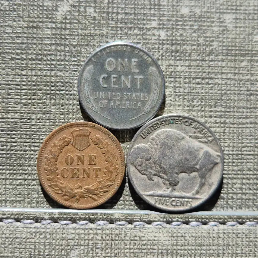 [BUNJANG] Bundle Set: Indian Head Penny, Buffalo Nickel, 1943 Steel Cent / 미국 인디언헤드 페니, 버팔로 니켈, 스틸센트 3종 일괄