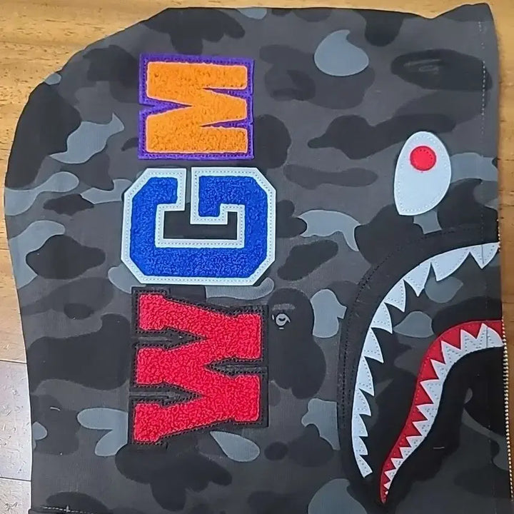 [BUNJANG] A Bathing Ape Shark Camo Full Zip Hoodie Black L / (급처)베이프 샤크 카모 후드집업 흑계 L