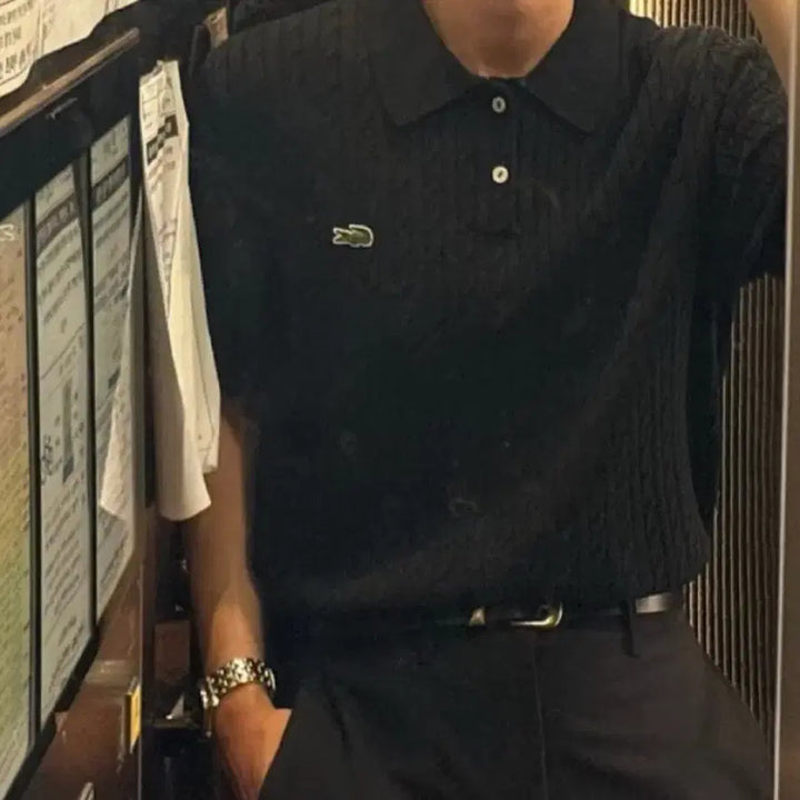 [BUNJANG] Lacoste Cable Polo Shirt Navy / 정가 23만) 라코스테 lacoste 케이블 폴로셔츠 네이비