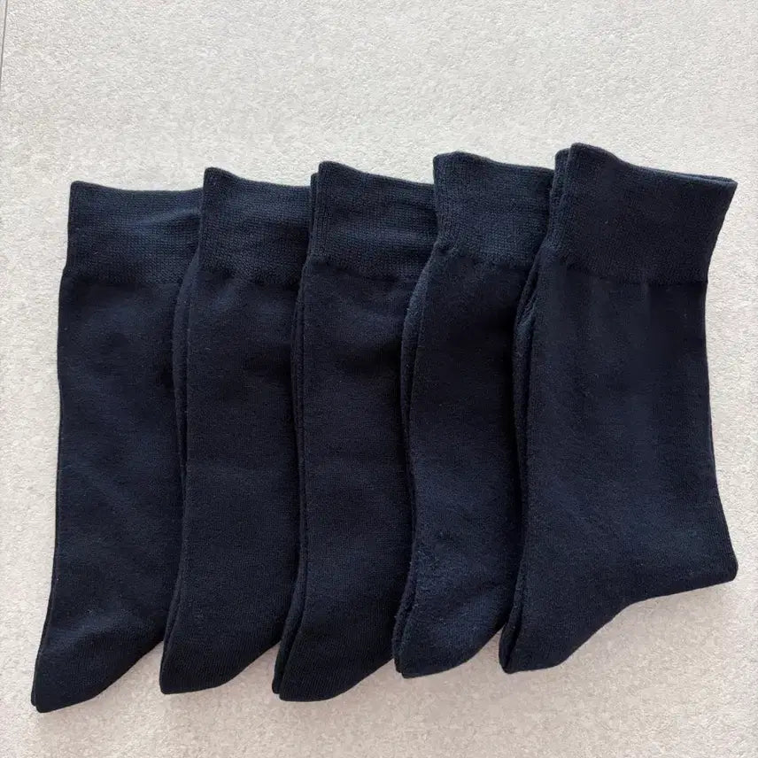 [BUNJANG] Plain Cotton Socks (5 Pairs) - Deep Navy / 진네이비 무지 면양말 5켤레