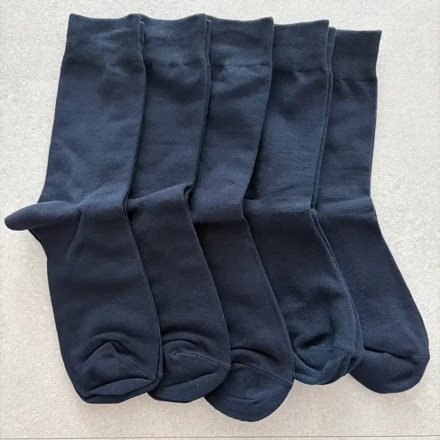 [BUNJANG] Plain Cotton Socks (5 Pairs) - Deep Navy / 진네이비 무지 면양말 5켤레