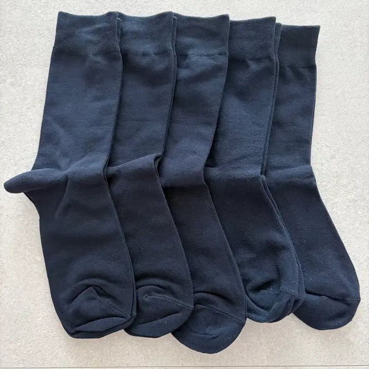 [BUNJANG] Plain Cotton Socks (5 Pairs) - Deep Navy / 진네이비 무지 면양말 5켤레