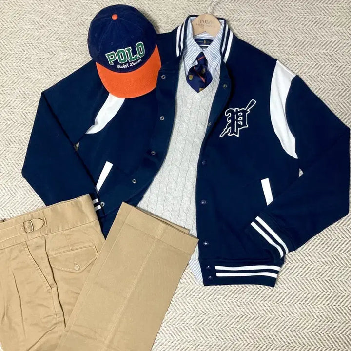 [BUNJANG] Polo Ralph Lauren Varsity Baseball Jacket - Navy, Size M / 폴로 랄프로렌 바시티 야구 점퍼 새상품