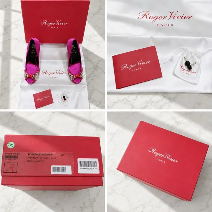 [BUNJANG] Roger Vivier Pink Satin Stone Flower Open-Toe Heels (Size 35) / (정품/새상품) 로저비비에 스톤 오픈토 힐 / 35 (220~225)