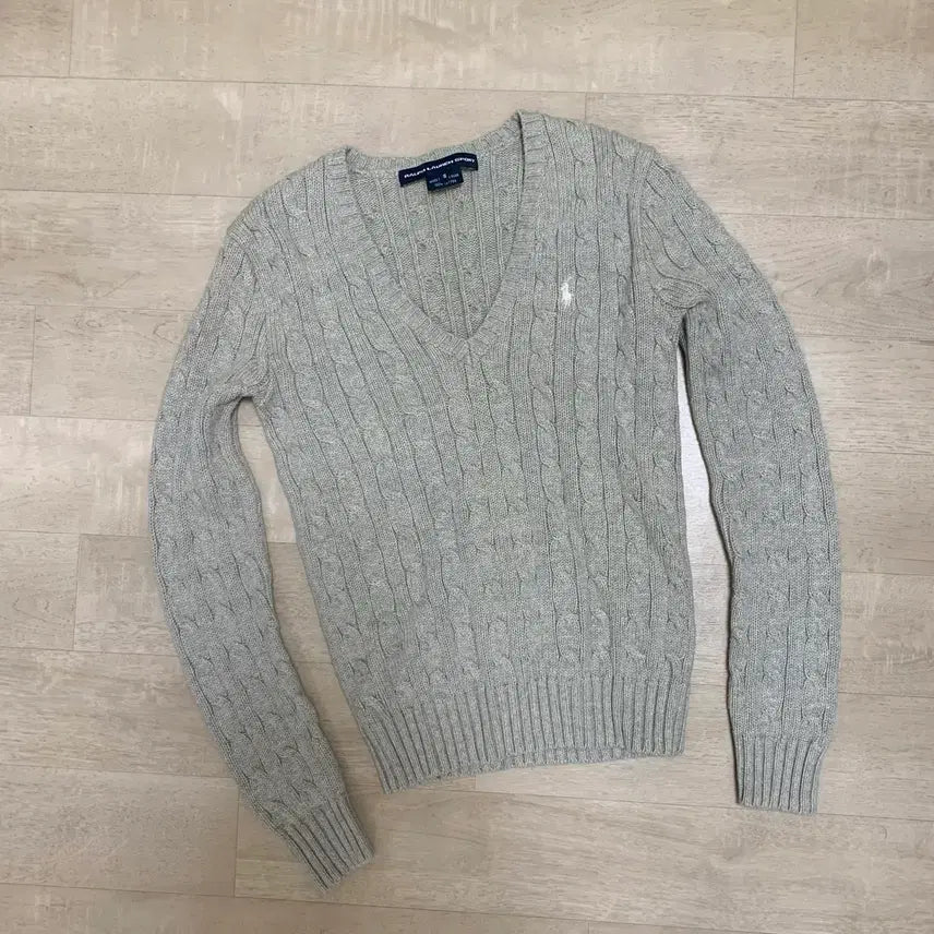 [BUNJANG] Polo Ralph Lauren Gracie Beige V-Neck Cable Knit Sweater / 폴로 그레이시 베이지 브이넥 꽈배기 니트