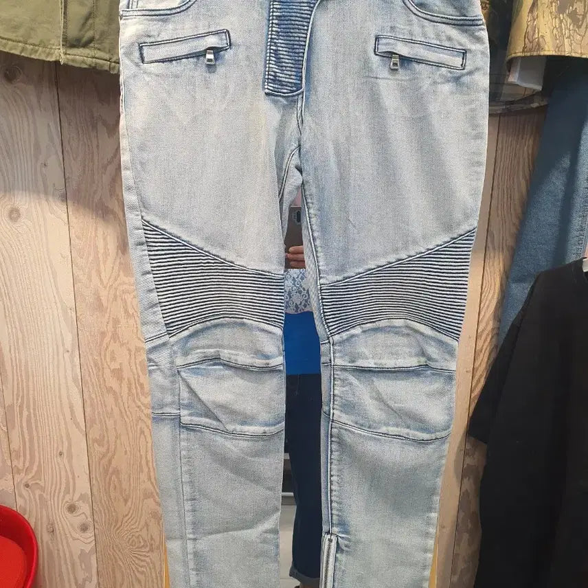 [BUNJANG] Balmain Light Blue Zipper Biker Jeans (Size 31-32) / 발망(BALMAIN) 라이트 블루 지퍼 바이커 진 (31~32)