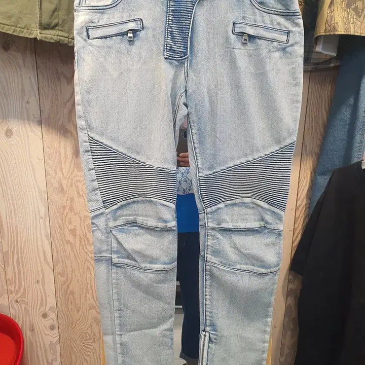 [BUNJANG] Balmain Light Blue Zipper Biker Jeans (Size 31-32) / 발망(BALMAIN) 라이트 블루 지퍼 바이커 진 (31~32)