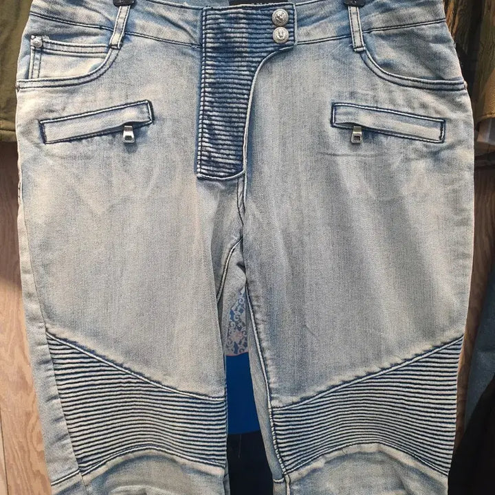 [BUNJANG] Balmain Light Blue Zipper Biker Jeans (Size 31-32) / 발망(BALMAIN) 라이트 블루 지퍼 바이커 진 (31~32)