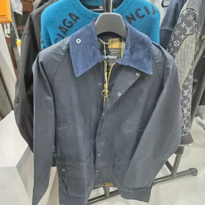 [BUNJANG] Barbour Beaufort Wax Jacket Navy Corduroy Collar Size 36 / 바버 네이비 왁스 자켓 코듀로이 카라