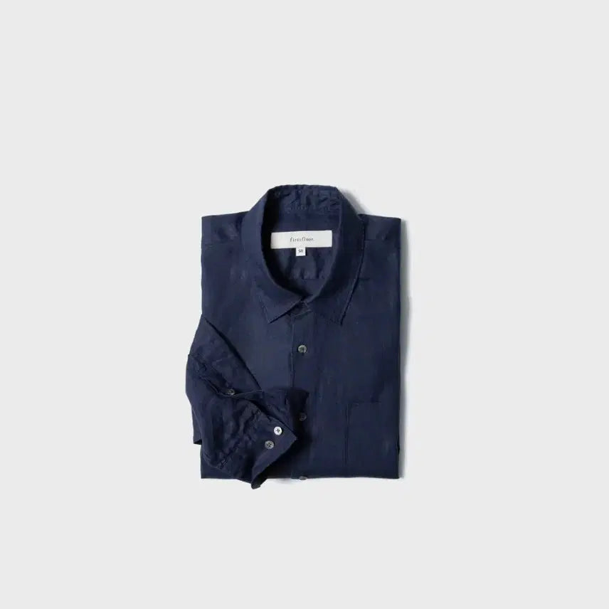 [BUNJANG] Firstfloor Pure Linen Shirt Navy Size 44 / (새상품) 퍼스트플로어 퓨어 리넨 셔츠 네이비 44사이즈