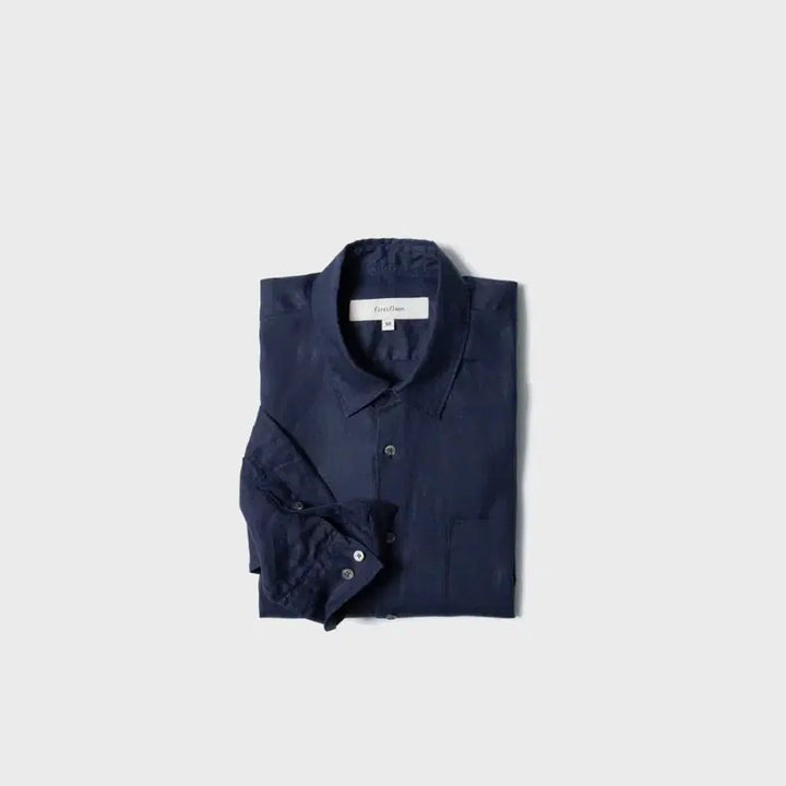 [BUNJANG] Firstfloor Pure Linen Shirt Navy Size 44 / (새상품) 퍼스트플로어 퓨어 리넨 셔츠 네이비 44사이즈